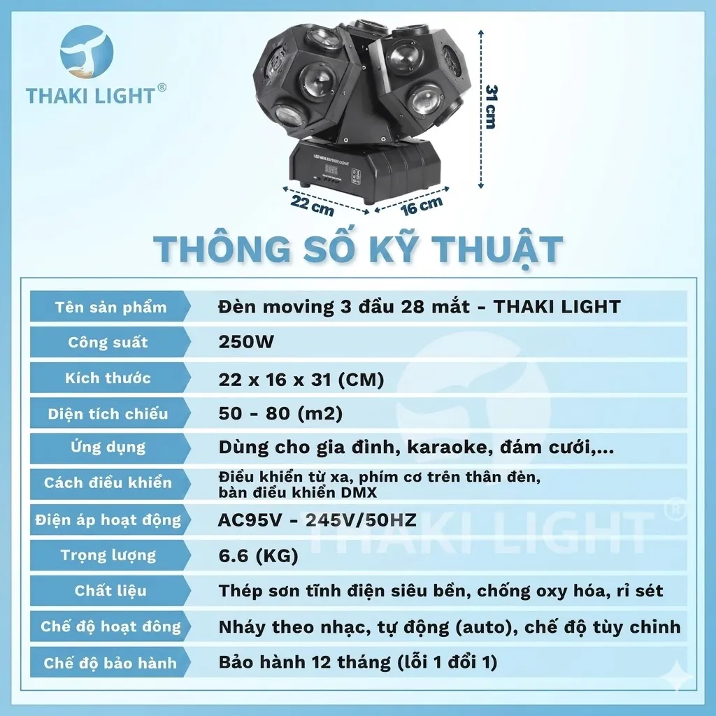 Đánh Giá Đèn Sân Khấu Moving 3 Đầu 28 Mắt THAKI LIGHT: Bản Nâng Cấp Hoàn Hảo